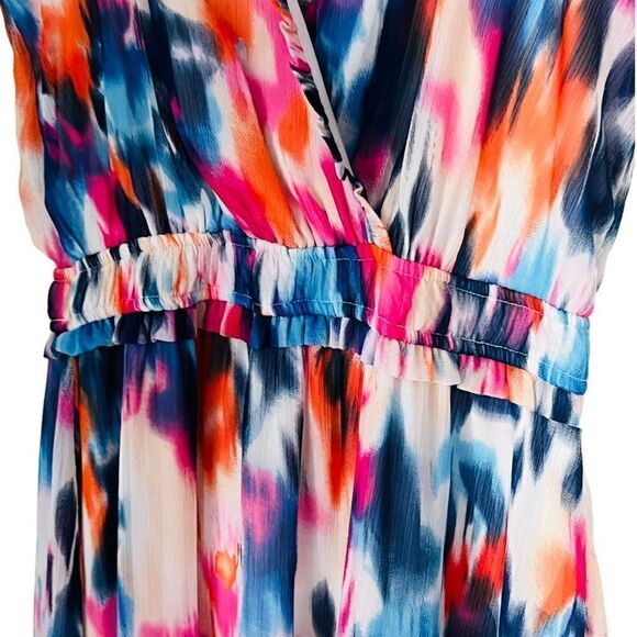London Times Tie Dye Rainbow Watercolor Gender Reveal Maxi Sleeveless Dress sz 8 - Picture 8 of 10